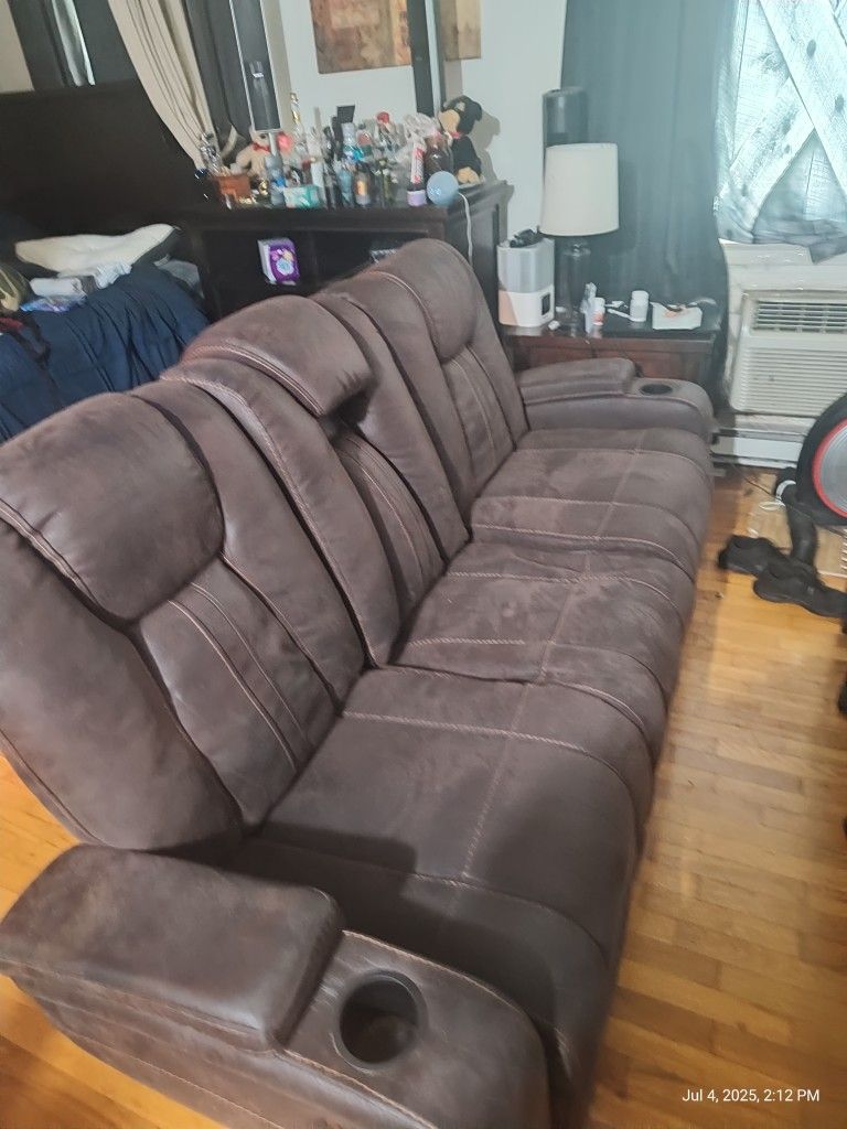 Brown Faux Leather Recliner Sofa