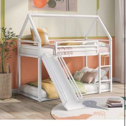 Low Bunk Bed with Slide & Ladder Twin Over Twin