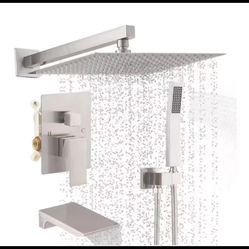 BWE Single Handle 3-Spray 12" Shower Set w/Tub Spout in Nickel (Valve Included)
