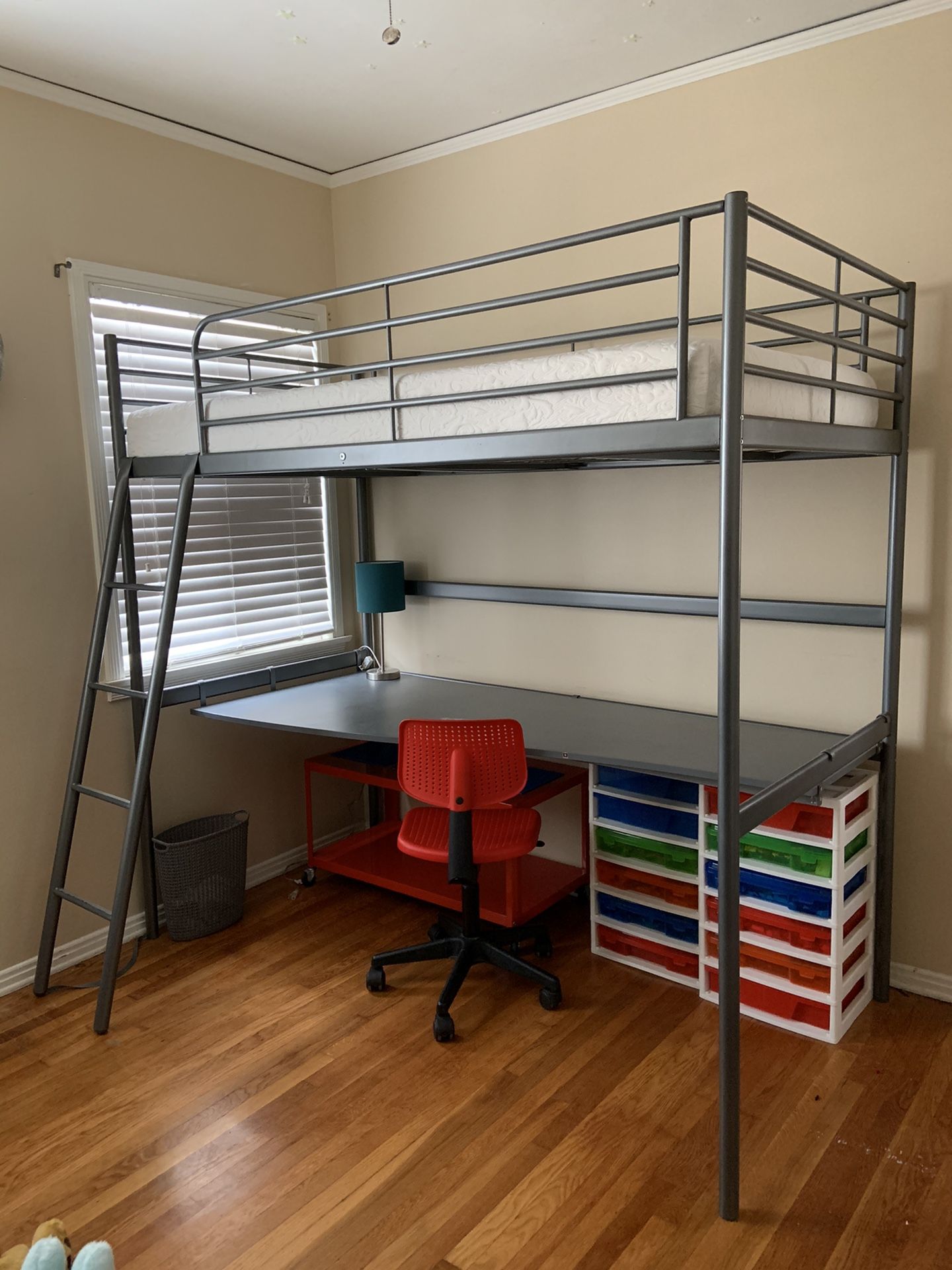 Loft bed and desk - metal (IKEA)