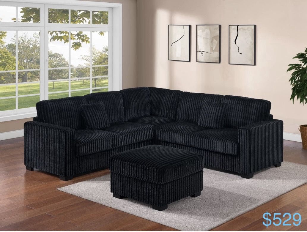 Corduroy Sectional Sofa With Ottoman