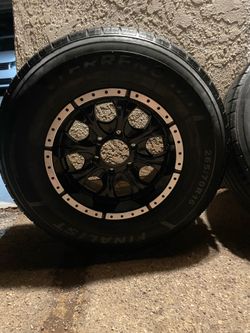 Set of 4, good 16” rims, 6 lug, with good 16” tires 265/70R16