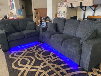 New Chenille Couch and Loveseat with LED Lights! Free Delivery 🚚!