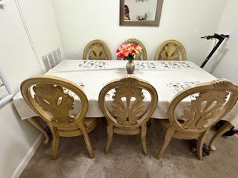 Dining Table Set with 6 Carved Chairs