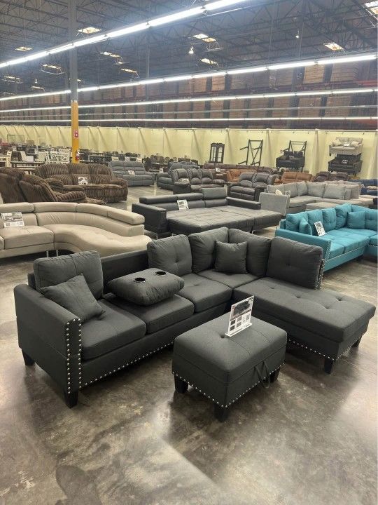 Brand New Sectional Linen Fabric Dark Grey Or Grey $479