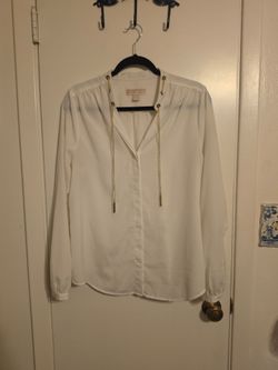 Michael Kors White Blouse with Gold Chain Detail