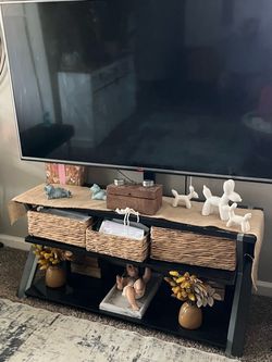 Black TV Stand with Storage Shelves