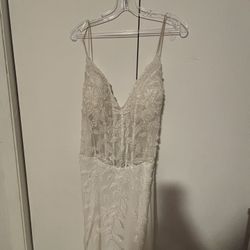 Jovani White Sheer Corset Mermaid Dress in a size 12!