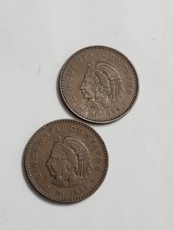 1956 , 1959 Mexico 50 Centavos - Cuauhtemoc 