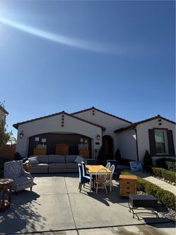 Couch, dressers, nightstands, picture, table and chairs
