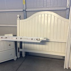 White Wood Bed Frame  & Dresser 
