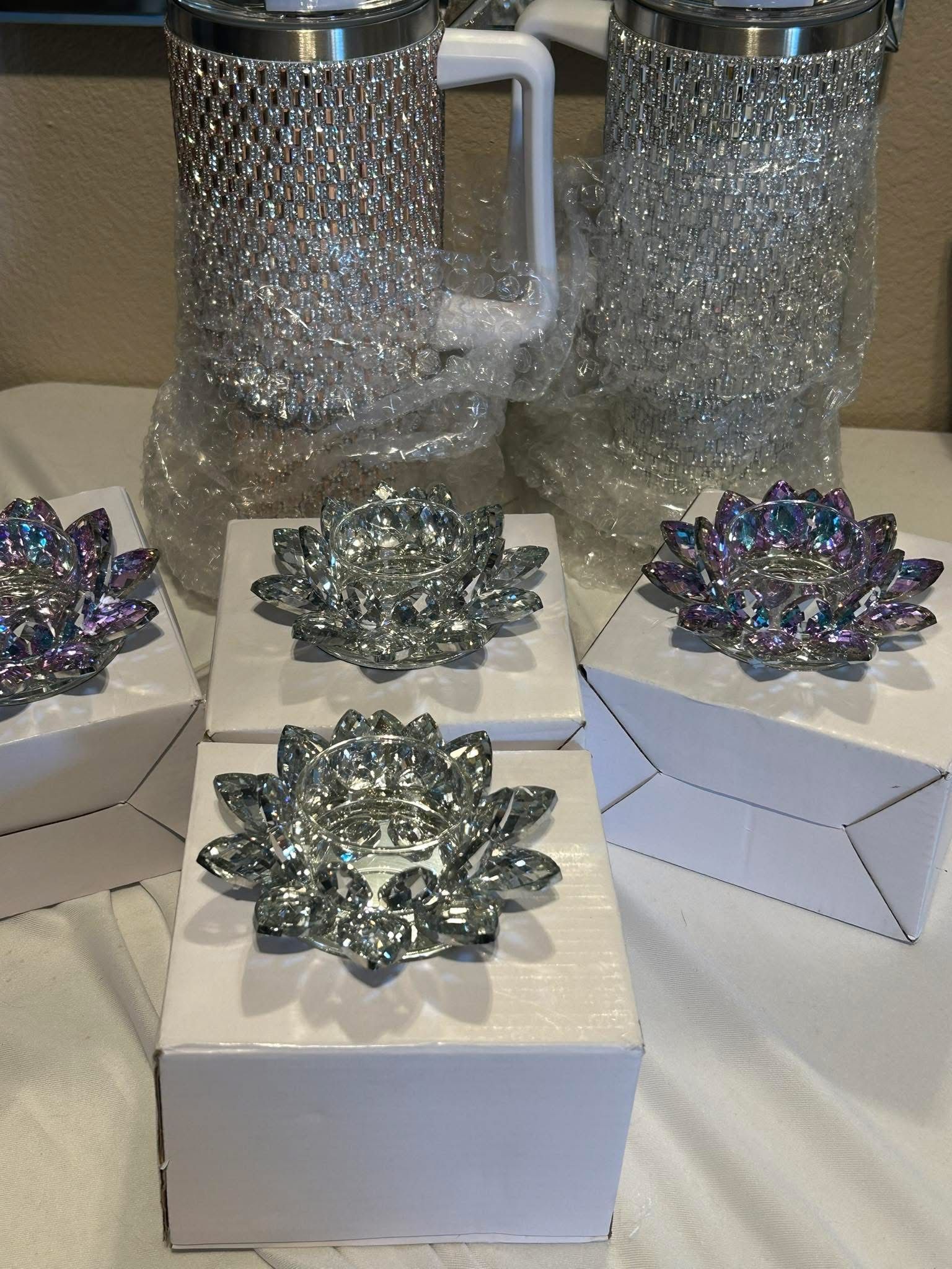 Crystal Lotus Candle Holders Set Of 2