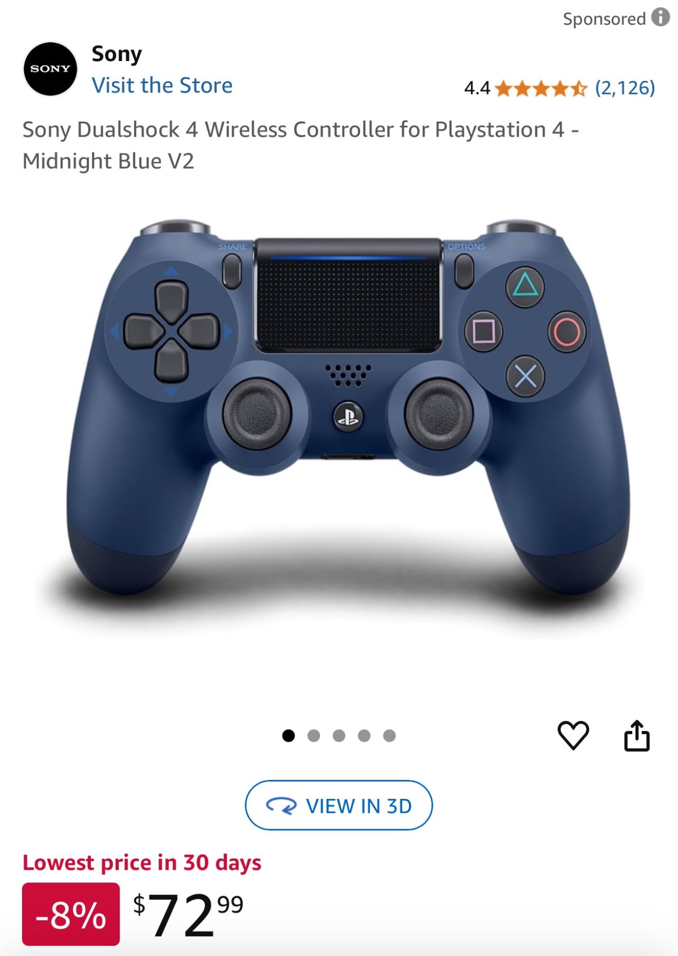 For Play Station4 Controller. Sony Dualshock 4 Wireless. New In The Box.