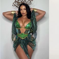 Medusa Green Outfit Girls Women Sexy Halloween Costume 