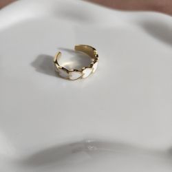 14k Gold  Plated White Hearts Adjustable Ring