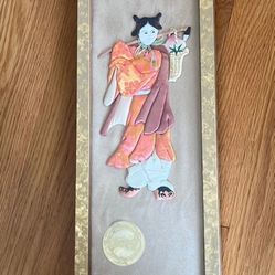 Silk Fabric 3D Wall Art Picture Geisha Woman Japanese Framed Art Asian 7 X 18