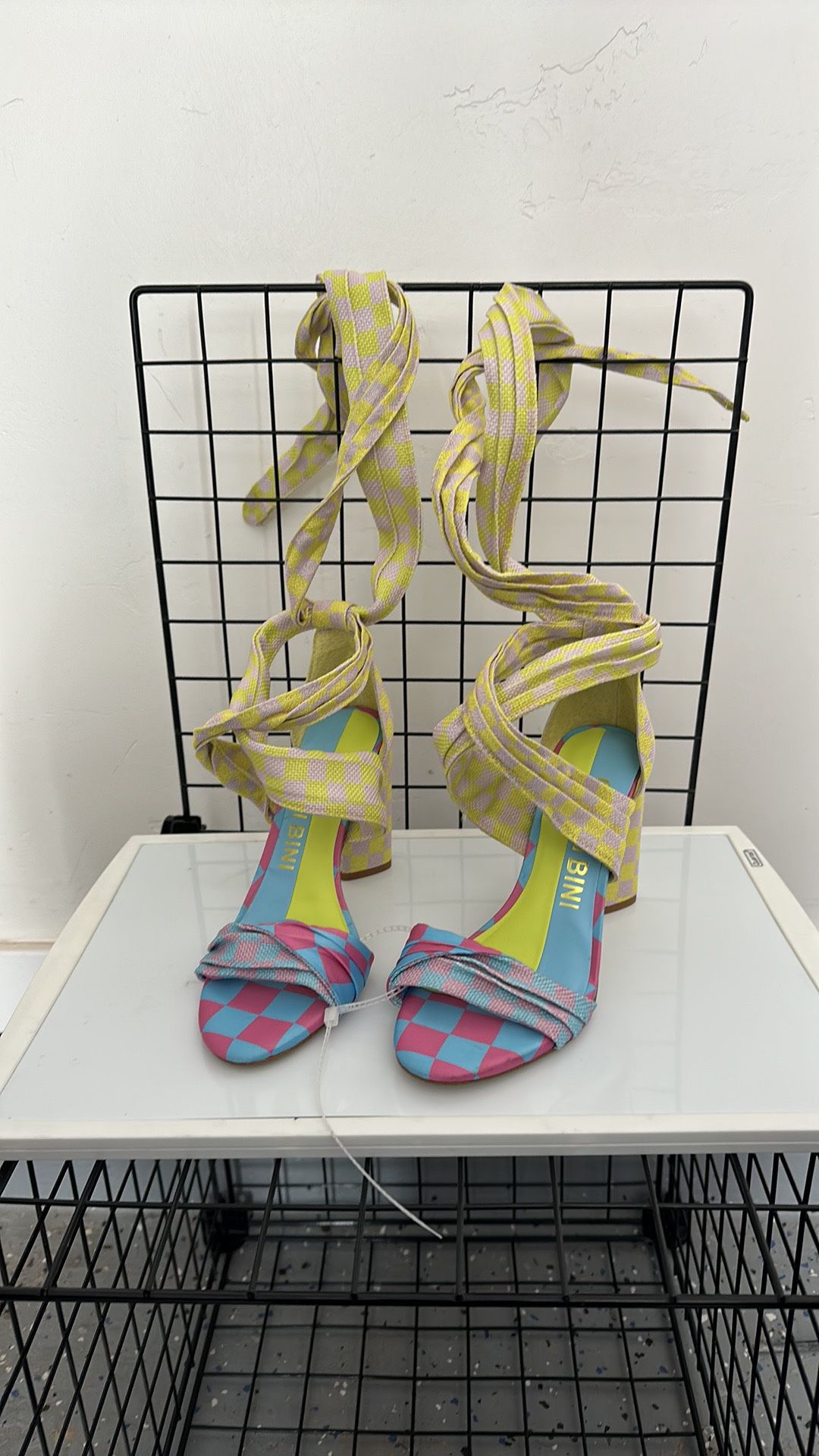 Gianni Bini Blocked Heel Pump Sandal Strap Ankle Slip On Macys Dillards 7 Summer Shopping Mall Yellow Blue Pink Checkered Party 