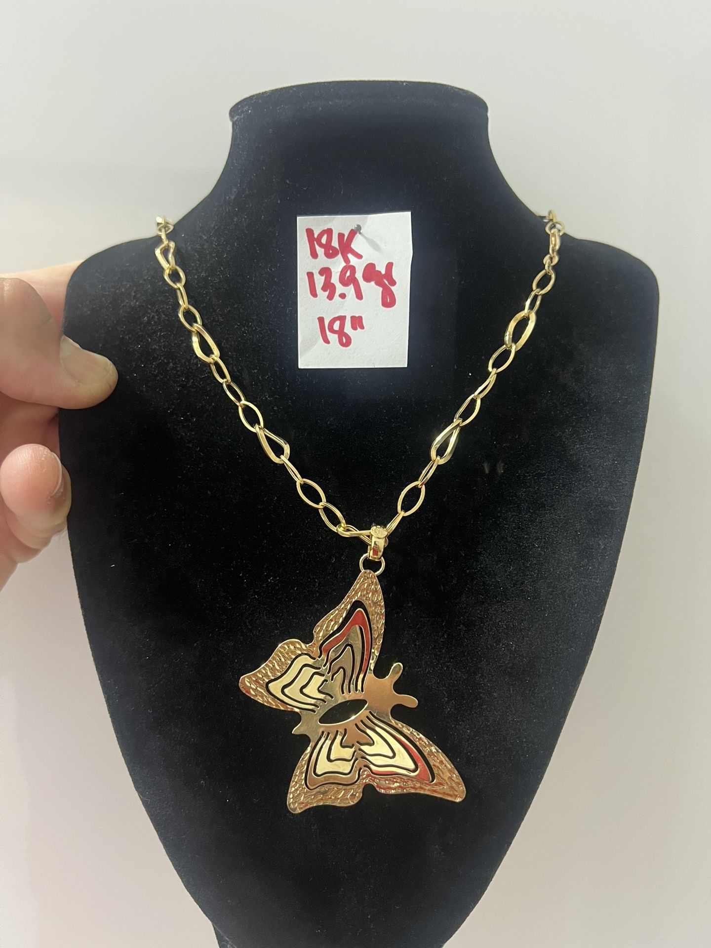 For Wedding 18K Yellow Gold Chain and Pendant 13.9Gr 18 Inches Long 