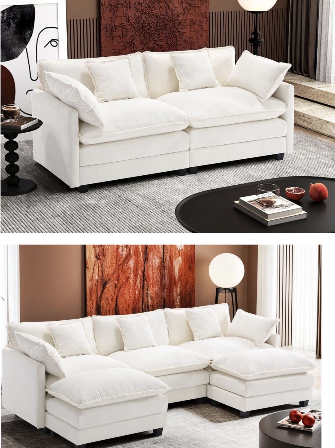 [COMBO & New] U-Shaped Sectional Modular Sofa + Ottoman + 2 Seat Loveseat Set