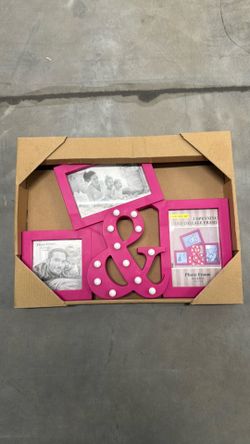 LED Light-Up “&” Collage Picture Frame – Holds 3 Photos | Pink