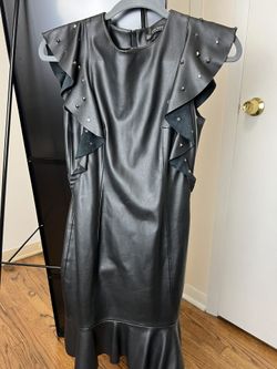 Zara Basic Leather Dress With Ornaments Small