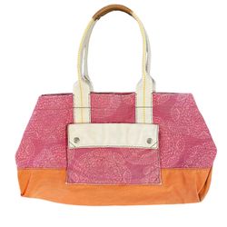 Fossil Lena Canvas Pink Orange Large Double Handles Tote Bag Overnight Carry All