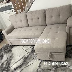 Grey Linen Sofa Sectional Sleeper With Storage 🔥buy Now Pay Later 