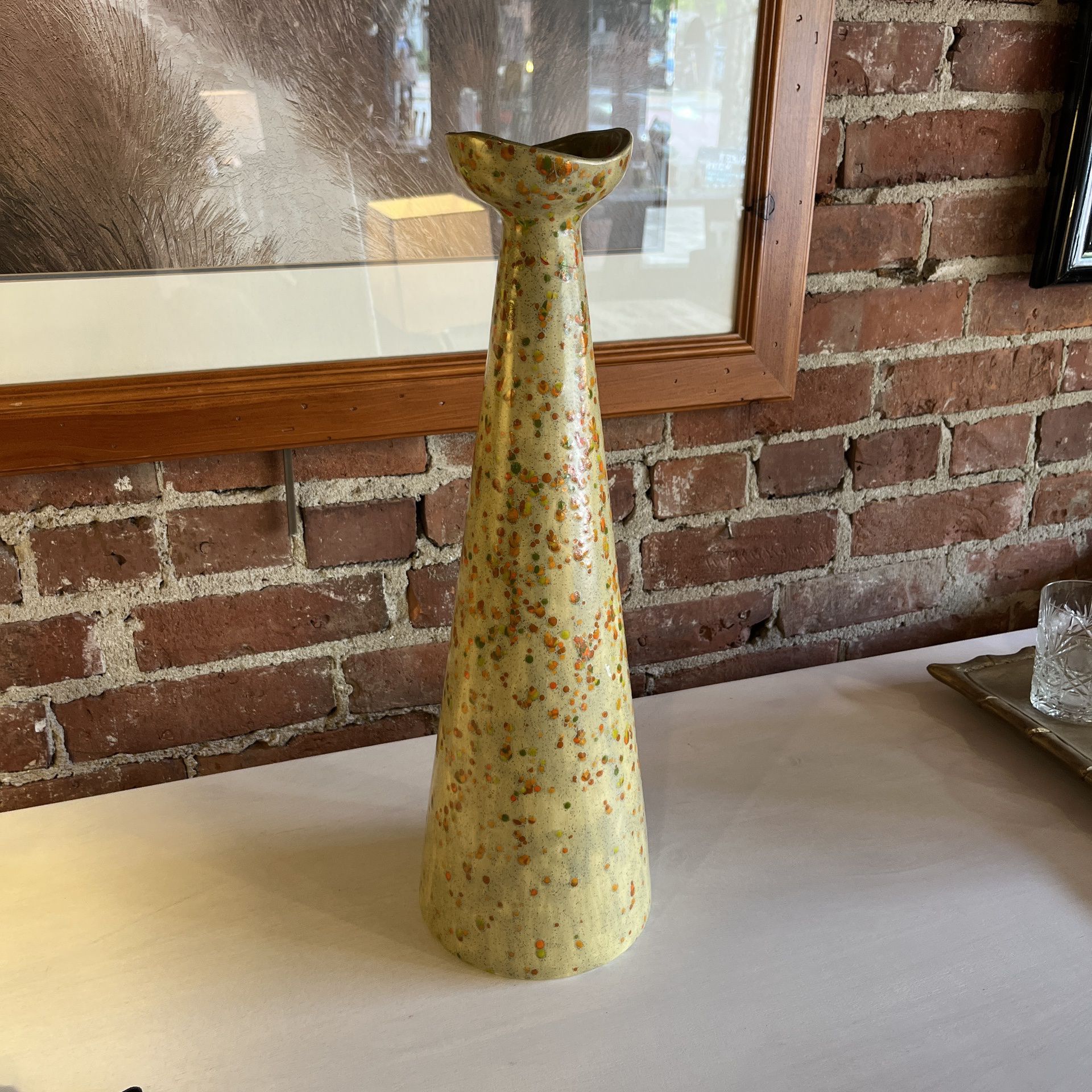 Tall Pale Green Pottery Vintage Vase