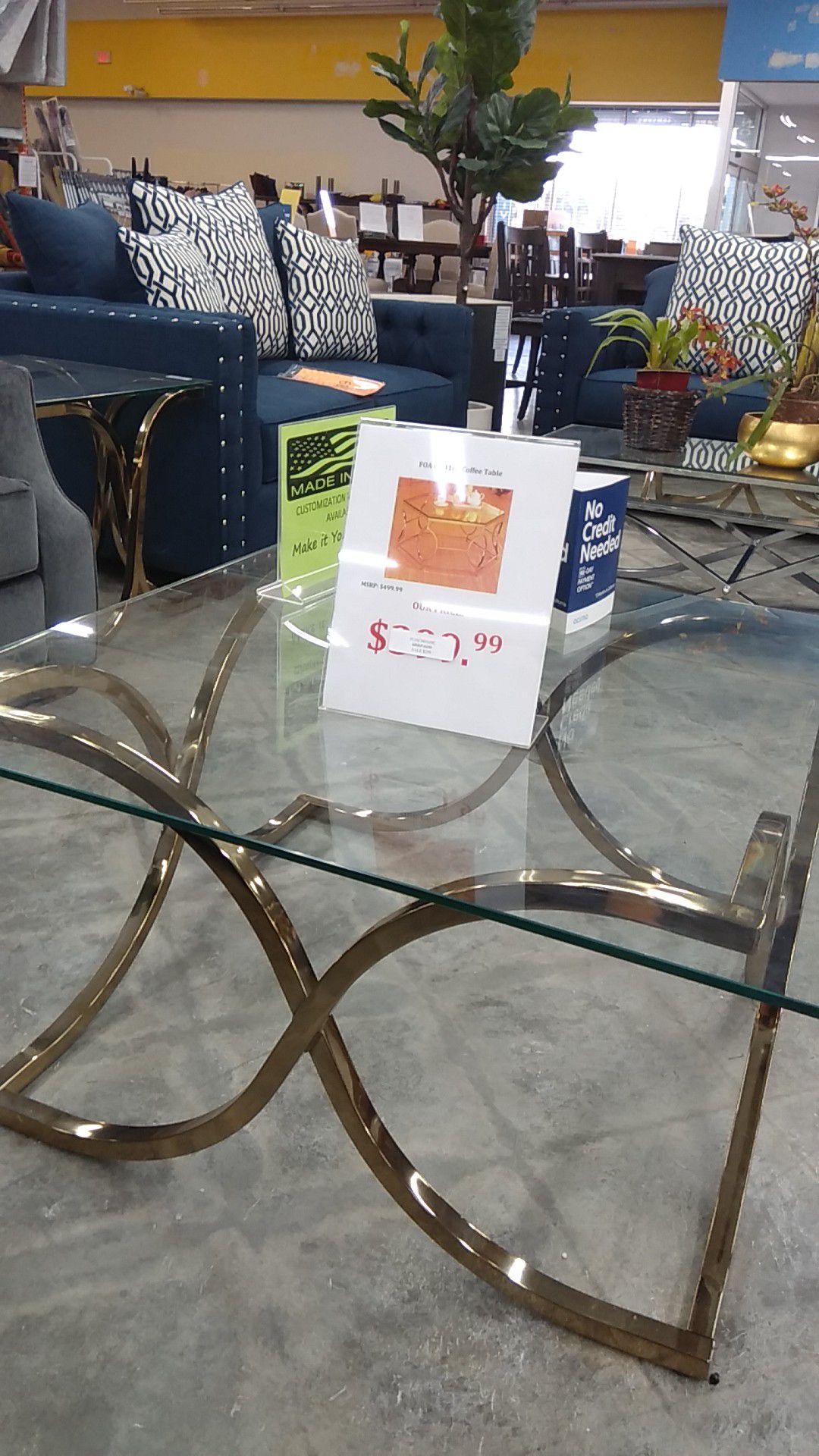 Glass with gold coffee table
