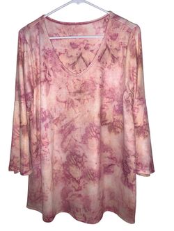Soft Surroundings Muted Pink Tie-Dye V-Neck Boho Bell Sleeves Tunic Size Medium