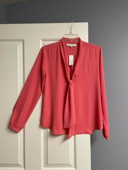 Loft Long Sleeve Blouse, Scarf Neck, Women, XS, NWT, Coral