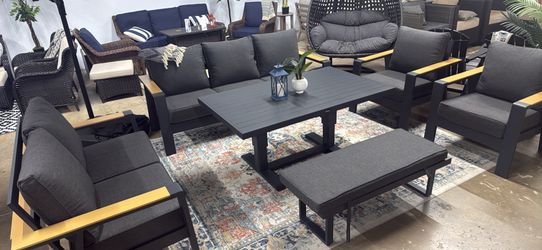 9 Seat Aluminum Patio Furniture Bundle Set Lincoln Collection w/ Adjustable Table *New*
