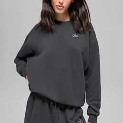Alo Yoga Accolade Crew Neck Pullover Anthracite Grey XXS 