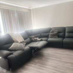 Leather Black Recliner Sectional Sofa