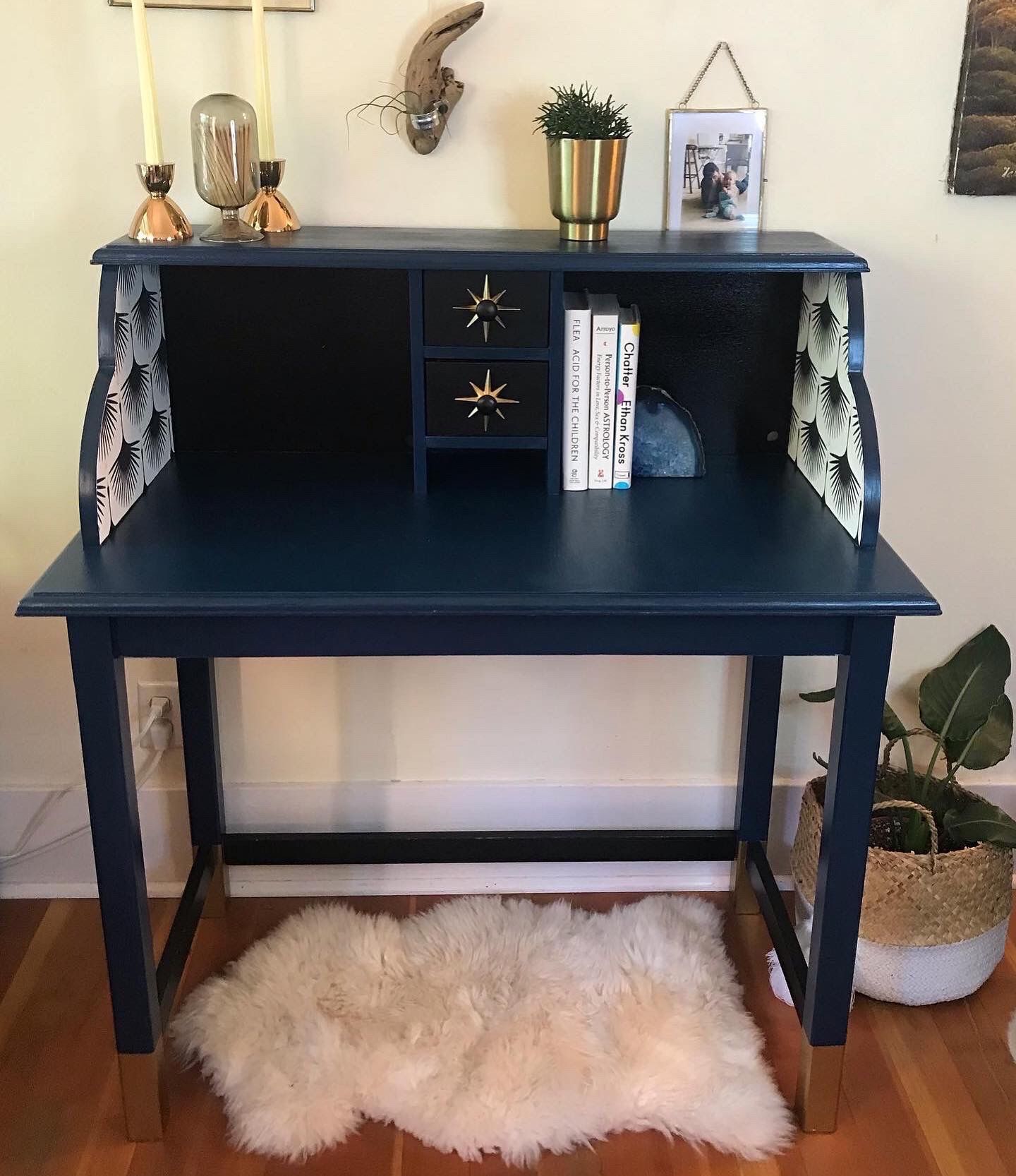 Refinished Aegean Blue Scalloped-Edge Desk