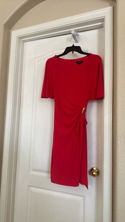 Tahari Red Sheath Dress with Gold Detail
