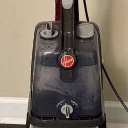 Hoover Power Scrub Deluxe carpet cleaner, Model FH50150 and attachment hose with upholstery and stair attachments.