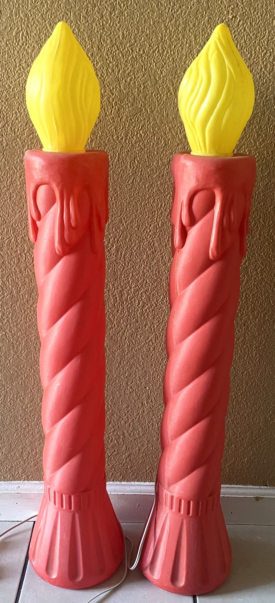 2 Vintage 36"Union Products Christmas Blow Mold Lighted Candles In/Outdoor Decor