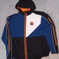 Harley Davidson Size Xlarge Full Zip Hoodie Jacket Blue Orange 