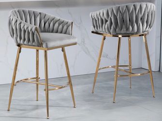 Brand New Grey Velvet Bar Stools with Gold Legs - $240 OBO