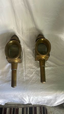 Pair of antique brass carriage lamps