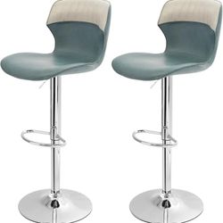 OUTFINE Adjustable Swivel Bar Stool PU leather Height Adjustable Set of 2 with Footrest, Contrast Color and Split Joint Design, Counter Height Swivel 