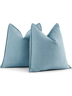 Throw Blue Pillow Covers 18x18 Set of 2 Chenille Pillow Covers with Elegant Design Soft and Luxurious Decorative Throw Pillows for Couch, Bed, and Hom