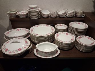 Large Porcelain Dinnerware Set with Rose Pattern
