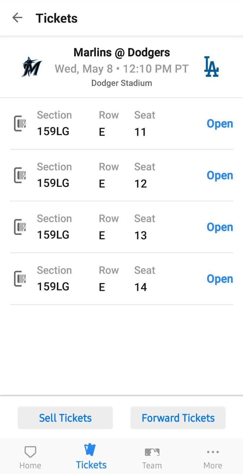 4 Dodgers vs Marlins Game Tickets