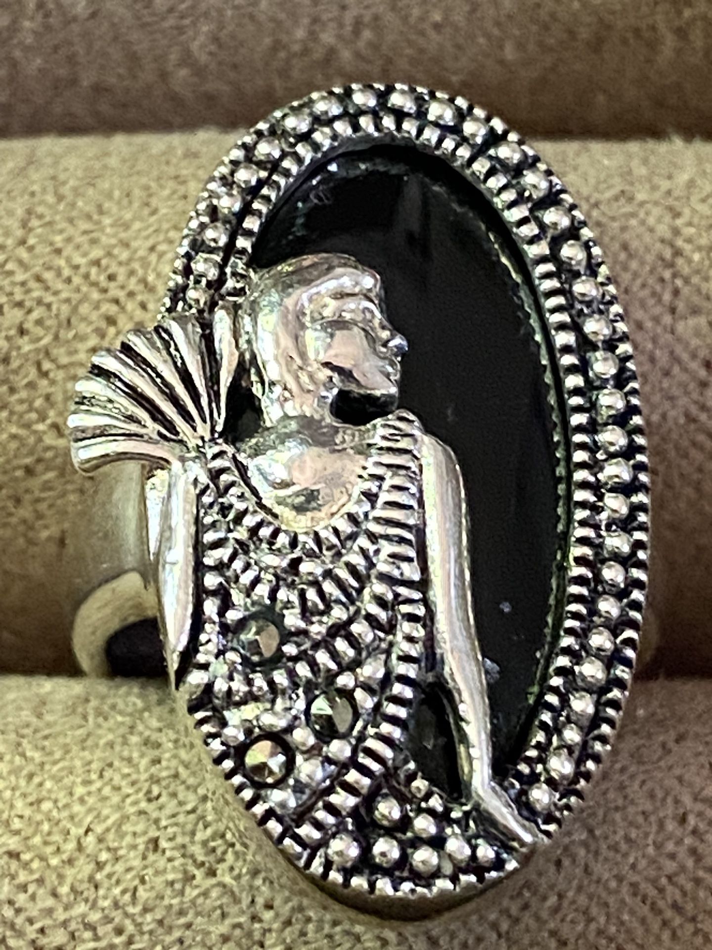 Vintage 925 BBJ Sterling Silver lady black stone Ring 5