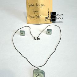 Set Diane Balit Earrings + Pendant w/16” Chain. Hand Painted Birds in Flight VTG