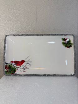 The Kate William Global Design Red Cardinal Christmas Platter