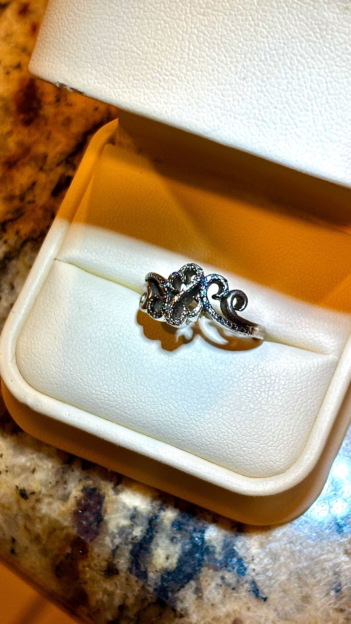 Vintage 50's Open Heart Waves Blue & White Diamond Accent Size 6.5 Sterling Silver Woman's Ring