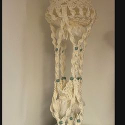 Antique NEW  Macrame Cage Hanger Decor Handmade IVORY Boho